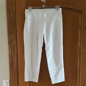 White Cropped Leggings with Rhinestone Detail